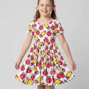 Checkered Apple Scribbles Bamboo Twirl Dress