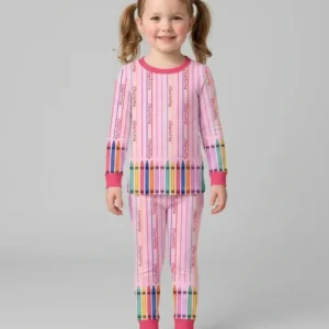 Custom Name Crayon Lines Bamboo Two Piece Long Sleeve Pajama Set