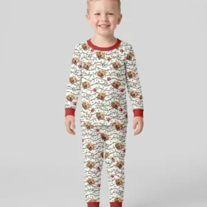 Custom Pet Photo Christmas Sprinkles Bamboo Two Piece Long Sleeve Pajama Set