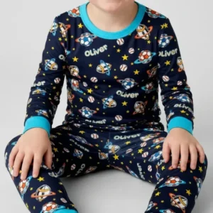 Custom Name Space Sport Bamboo Two Piece Long Sleeve Pajama Set