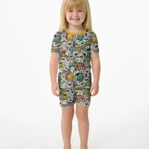 Monsters And Friends Bamboo Two Piece Short Sleeve Shorts Pajama Set