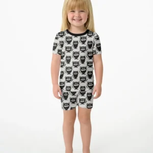 Halloween Monster Cats Bamboo Two Piece Short Sleeve Shorts Pajama Set