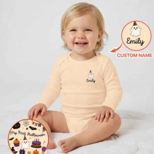 Personalized Baby Boo Ghost Pumpkin My First Halloween Bamboo Bodysuit