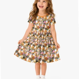 Retro Ghost Mushroom Floral Halloween Bamboo Twirl Dress