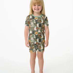 Cottagecore Ghost Parade Bamboo Two Piece Short Sleeve Shorts Pajama Set