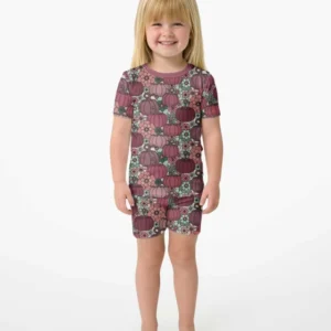 Retro Floral Pumpkin Patch Bamboo Two Piece Short Sleeve Shorts Pajama Set
