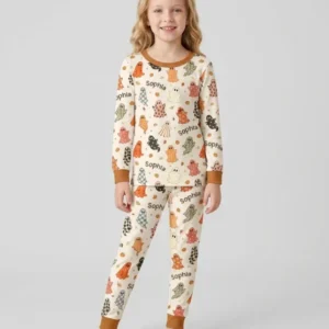 Custom Name Fall Ghost Bamboo Two Piece Long Sleeve Pajama Set
