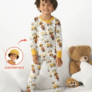 Custom Photo Little Builder Bamboo Two Piece Long Sleeve Pajama Set