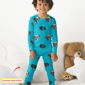 Custom Pet Face Photo Bamboo Two Piece Long Sleeve Pajama Set