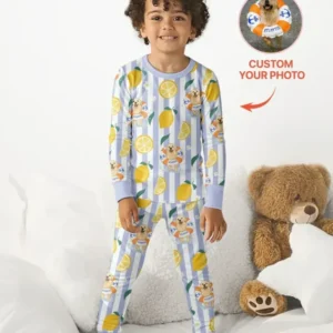 Custom Image Summer Lemon Bamboo Two Piece Long Sleeve Pajama Set