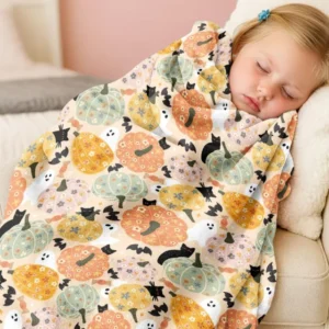 Floral Pumpkin Ghost Halloween Bamboo Blanket