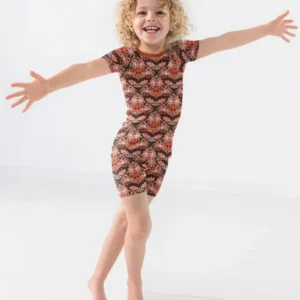 Spooky Owl Pumpkin Folk Floral Halloween Bamboo Two Piece Short Sleeve Shorts Pajama Set