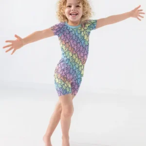 Pastel Rainbow Ghost Halloween Bamboo Two Piece Short Sleeve Shorts Pajama Set