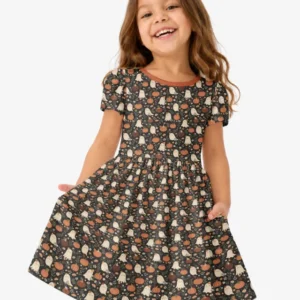 Ghost Pumpkin Harvest Floral Halloween Bamboo Twirl Dress