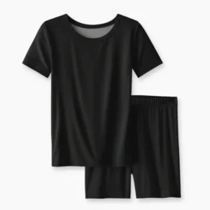 Black Bamboo Two Piece Short Sleeve Shorts Pajama Set