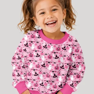 Cute Pink Halloween Ghost Pumpkin Witch Bamboo Crewneck Sweatshirt