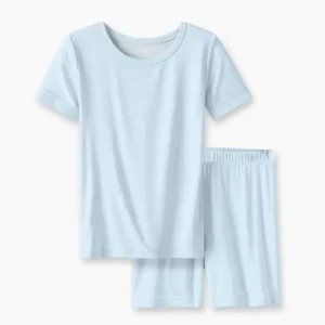 Ice Blue Bamboo Two Piece Short Sleeve Shorts Pajama Set
