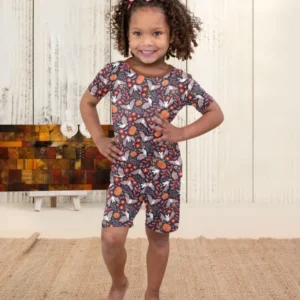 Bat Pumpkin Floral Halloween Bamboo Two Piece Short Sleeve Shorts Pajama Set
