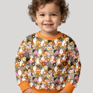 Retro Ghost Mushroom Floral Halloween Bamboo Crewneck Sweatshirt