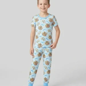 Custom Name Jesus Loves Me Noah's Ark Bamboo Two Piece Short Sleeve Pajama Set