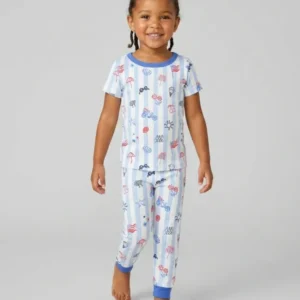 Red, White & Beachy Family Matching Bamboo Two Piece Short Sleeve Pajama Set
