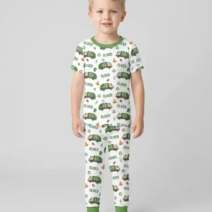 Custom Name Garbage Day Bamboo Two Piece Short Sleeve Pajama Set