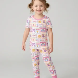 Custom Name Hello School Bamboo Two Piece Short Sleeve Pajama Set