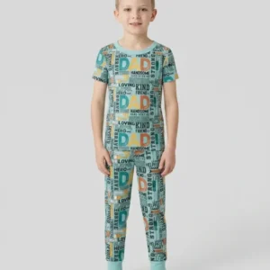 Dad Word Collage Bamboo Two Piece Short Sleeve Pajama Set