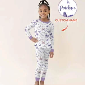 Lilac Bloom Custom Name Bamboo Two Piece Long Sleeve Pajama Set
