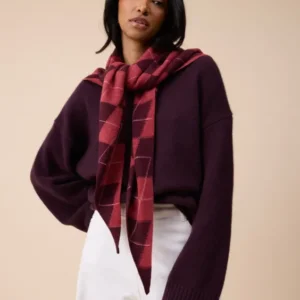 Large Merino Wool Triangle Scarf in Berry Argyle