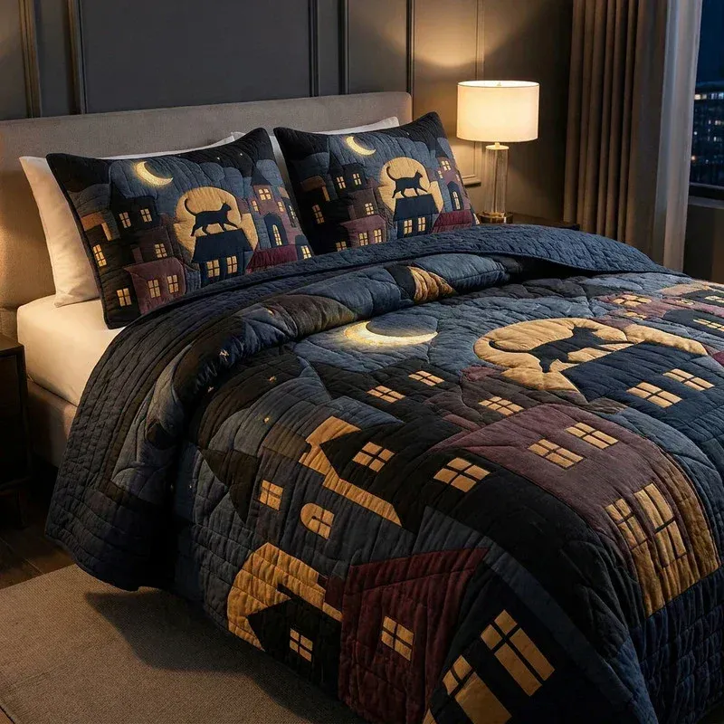 Midnight Rooftop Alley Bamboo Quilt Bedding Set