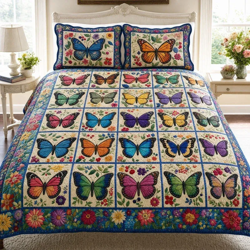 Navy Horizon Flutter Bamboo Quilt Bedding Set