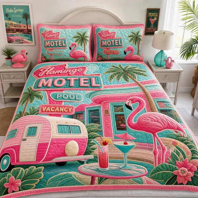 Neon Palms Bamboo Quilt Bedding Set