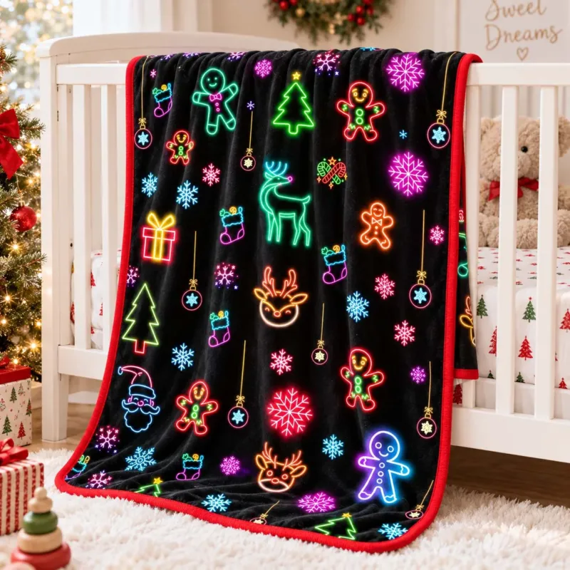 Neon Christmas Lights Bamboo Blanket