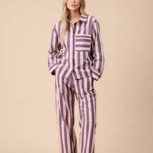 Cotton Pyjamas in Pink & Purple Stripe