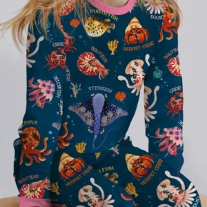 Deep Blue Wonders Bamboo Two Piece Long Sleeve Pajama Set