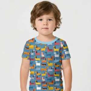 Whimsical Dachshund Bamboo Two Piece Short Sleeve Shorts Pajama Set