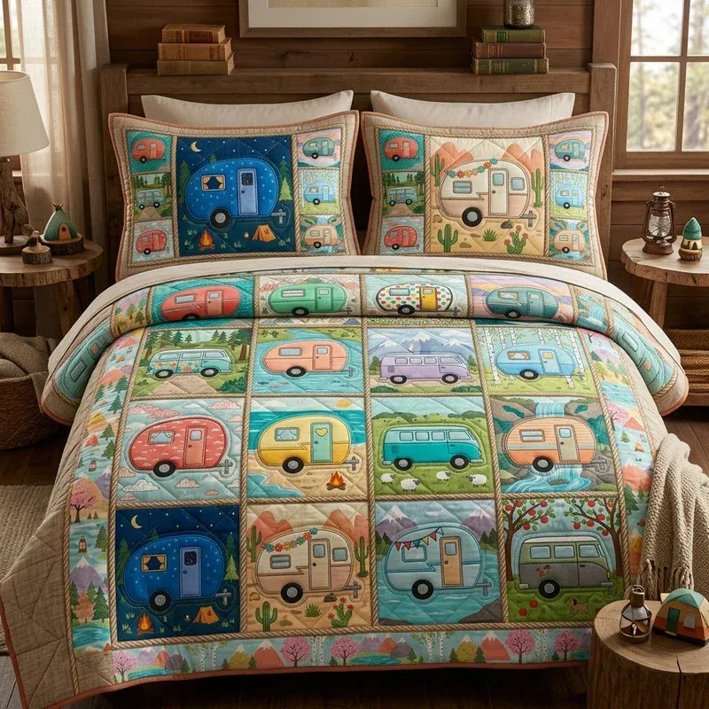 Pastel Camper Journey Bamboo Quilt Bedding Set