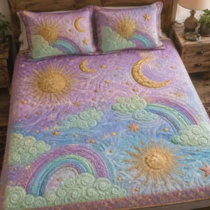 Pastel Cosmic Rainbow Bamboo Quilt Bedding Set