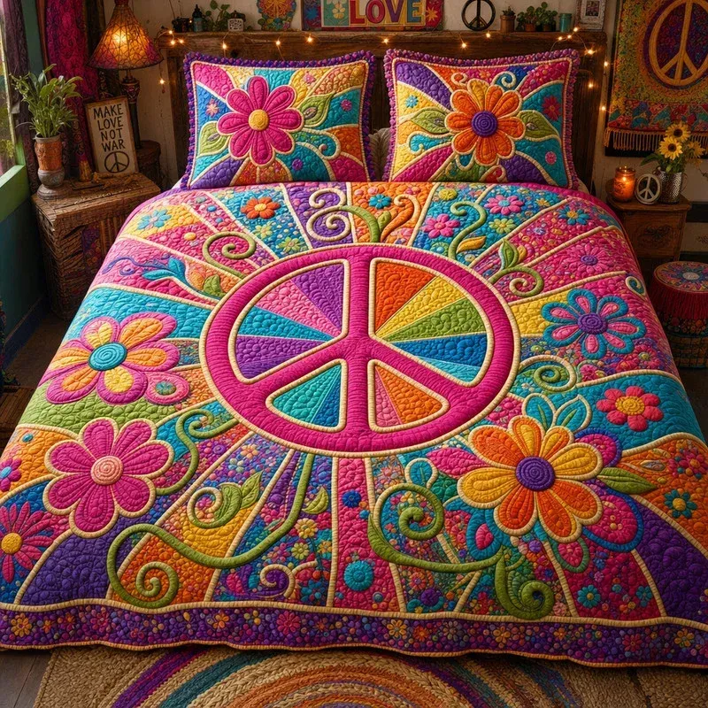 Peace Vortex Bamboo Quilt Bedding Set