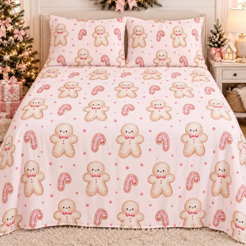 Pink Gingerbread Candy Christmas Bamboo Bedding Set