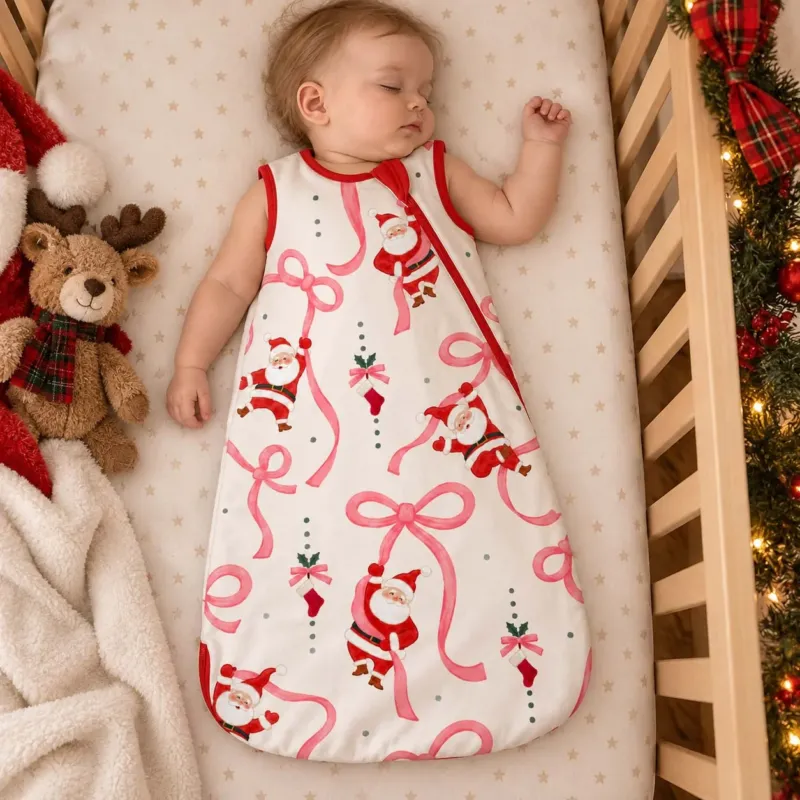 Pink Ribbon Santa Christmas Bamboo Sleep Bag