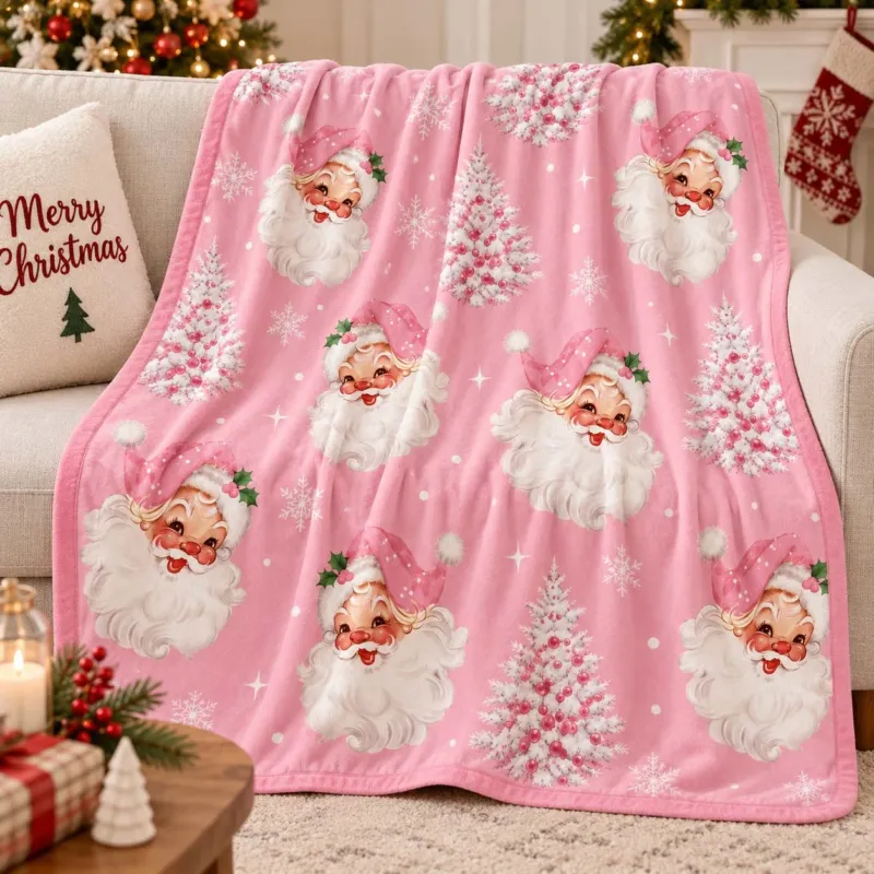 Pink Santa Christmas Bamboo Blanket
