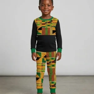Kente Vibes Family Matching Bamboo Two Piece Long Sleeve Pajama Set