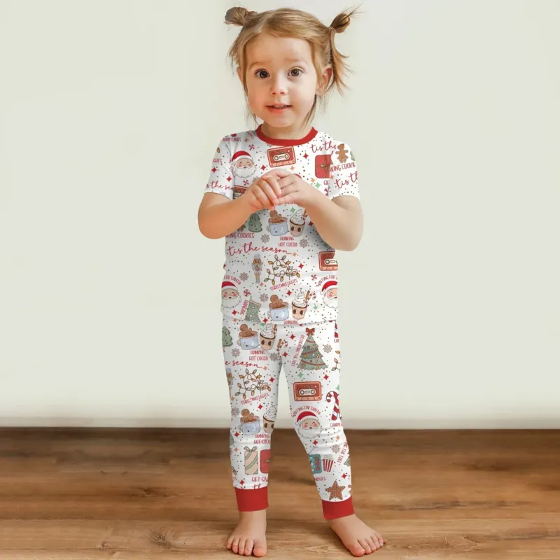 Retro Christmas Bucket List Two Piece Short Sleeve Pajama Set , Retro Christmas Bucket List Two Piece Short Sleeve Pajama Set - 12-18M