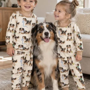 Playful Australian Shepherd Puppies Bamboo Two Piece Long Sleeve Pajama Set