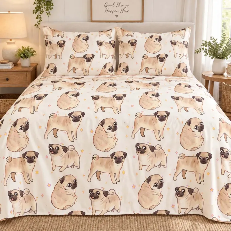 Playful Pug Stars Bamboo Bedding Set