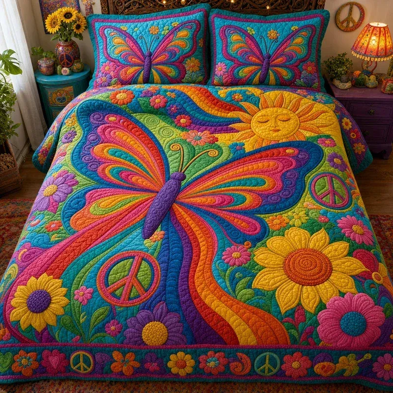 Psychedelic Wings Bamboo Quilt Bedding Set
