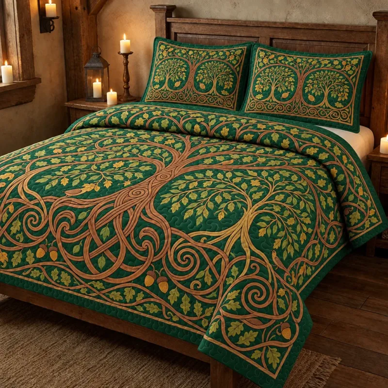 Forest Emerald Tree Bamboo Quilt Bedding Set