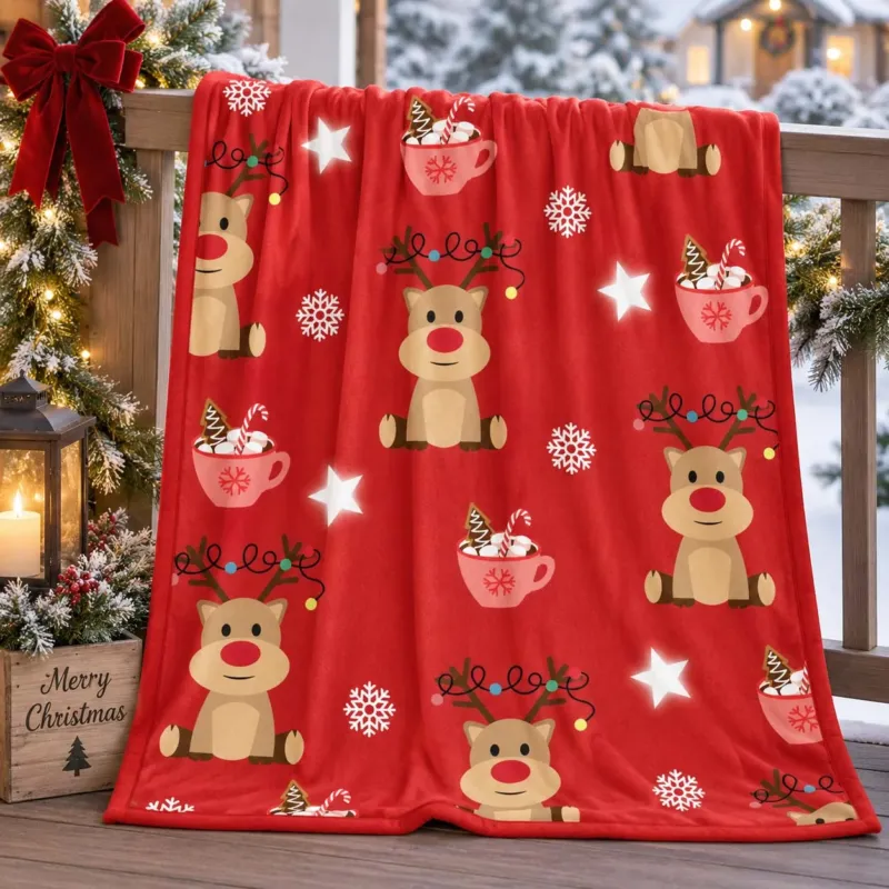 Reindeer Cocoa Christmas Bamboo Blanket